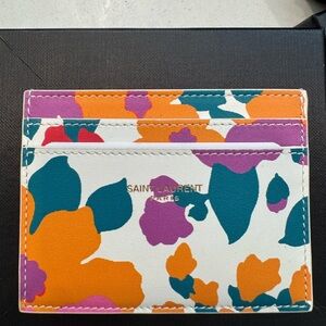 Saint Laurent Floral Leather Card Holder - White / Teal / Orange / Purple